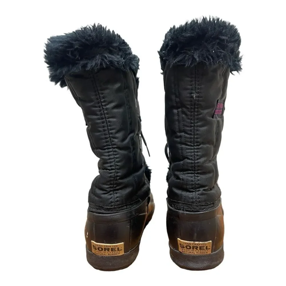 Sorel Kaufman Canada Womens Size 6 Black Faux Fur Boot Removable Wool Liner Warm